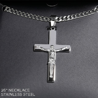 Thumbnail 3: AMERICAN EXCHANGE Men's 26 in Cross Stainless Steel Necklace  