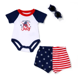 Thumbnail 1: Baby Essentials Baby Boys 3 Pc Americana Shorts & Sunglasses Set 