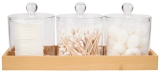 Thumbnail 1: YAFA 3 Jar Bathroom Organizer with Bamboo Tray 