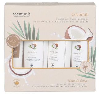 Thumbnail 1: SCENTUALS 4‑Piece Coconut Travel Bath & Body Set - 40 ml Each 