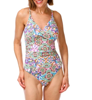 Thumbnail 1: Salt & Sand Women's One Piece Cross Front Ruched Swimsuit 