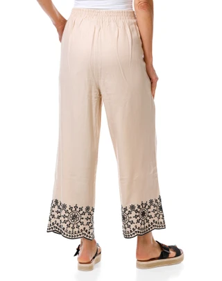 Thumbnail 2: Ellen Tracy Women's Embroidered Hem Tie Waist Crop Pants 