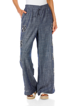 Thumbnail 1: Ellen Tracy Women's Embroidered 4 Pocket Wide Leg Pants 
