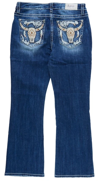 Thumbnail 3: Lotus by Miss Me Women's 5 Pocket Longhorn Applique Rhinestone Boot Jeans 