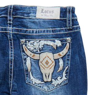 Thumbnail 4: Lotus by Miss Me Women's 5 Pocket Longhorn Applique Rhinestone Boot Jeans 