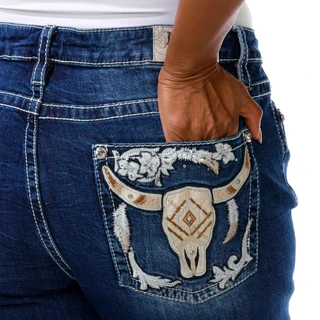 Thumbnail 5: Lotus by Miss Me Women's 5 Pocket Longhorn Applique Rhinestone Boot Jeans 