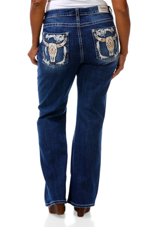 Thumbnail 2: Lotus by Miss Me Women's 5 Pocket Longhorn Applique Rhinestone Boot Jeans 