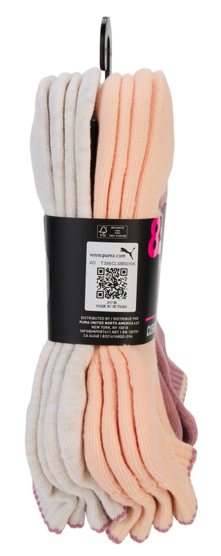 Thumbnail 2: Puma Girls 8 Pk Quarter Crew Cushioned Socks 