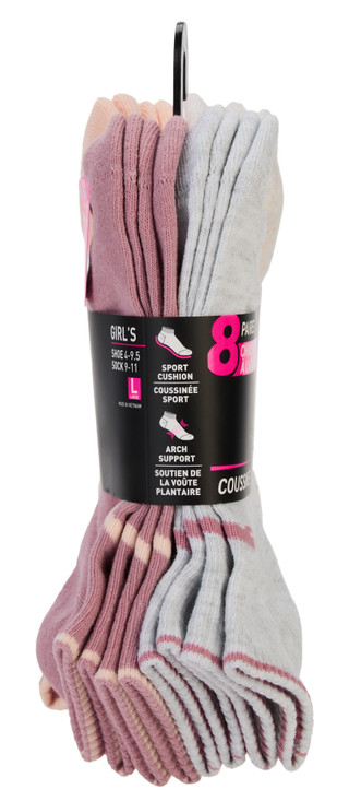 Thumbnail 3: Puma Girls 8 Pk Quarter Crew Cushioned Socks 