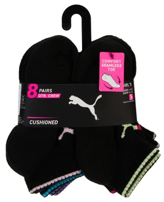 Thumbnail 1: Puma Girls 8 Pk Quarter Crew Cushioned Socks 