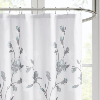 Thumbnail 4: Madison Park Magnolia Floral Printed Burnout Shower Curtain  