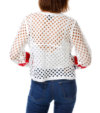 Thumbnail 2: LIV LOS ANGELES Women's Petite Americana Open Crochet Stars Cardigan 