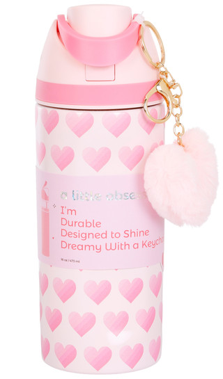 Thumbnail 1: A little obsessed 16 oz Pink Heart Water Bottle w/ Keychain 