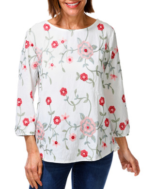 Thumbnail 1: Ana & Rose Women's 3/4 Sleeve Embroidered Floral Top 