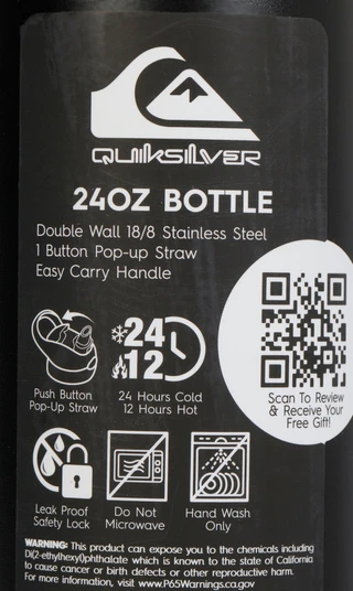 Thumbnail 2: Quiksilver 24 oz Stainless Steel Water Bottle w/ Pop-up Straw 