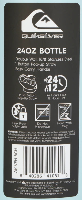 Thumbnail 3: Quiksilver 24 oz Stainless Steel Water Bottle w/ Pop-up Straw 
