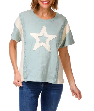 Thumbnail 1: Anneliese Women's Lace Trim Star Applique Top 