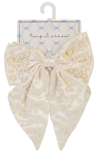 Thumbnail 1: TWIG & ARROW Satin Pearl Hair Bow 