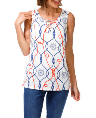 Thumbnail 1: Caribbean Joe Women's Americana Nautical Print Top 