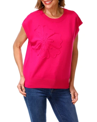 Thumbnail 1: Zac & Rachel Women's Knit Ribbed Hem Flower Soutache Top 