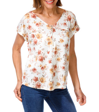 Thumbnail 1: Fifty Street Women's Floral Zip Neck Top 