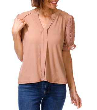 Thumbnail 1: Flower & Feather Women's Puff Sleeve V-Neck Top 