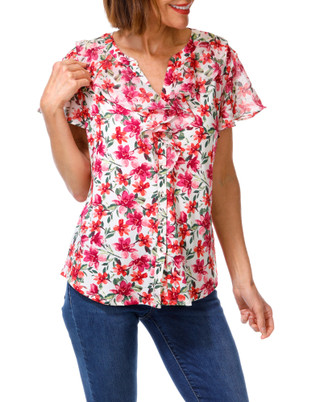 Thumbnail 1: PerSeption Women's Ruffled Floral Button Down Top 