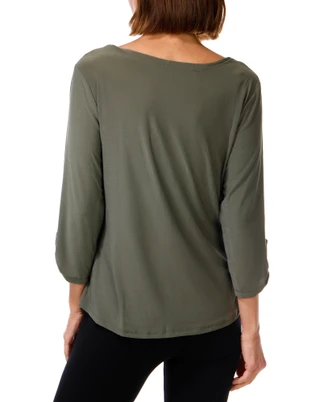 Thumbnail 2: Joie De Vivre Women's Quarter Zip 2 Pocket Studded Top 
