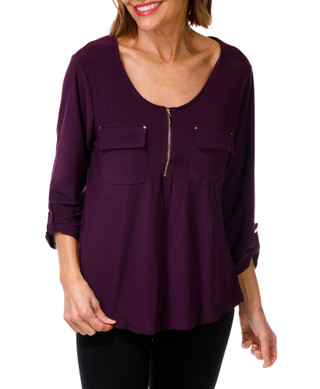 Thumbnail 1: Joie De Vivre Women's Quarter Zip 2 Pocket Studded Top 