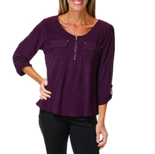 Thumbnail 1: Joie De Vivre Women's Quarter Zip 2 Pocket Studded Top 