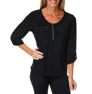 Thumbnail 2: Joie De Vivre Women's Quarter Zip 2 Pocket Studded Top 