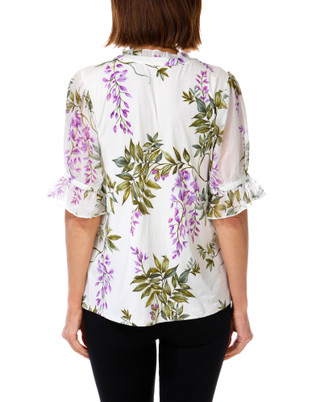 Thumbnail 2: PerSeption Women's Ruffled Floral Center Placket Top 