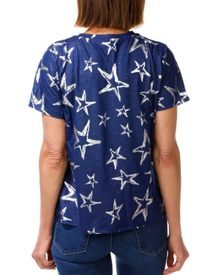 Thumbnail 2: ILU Women's Petite Foil Star Print Top 