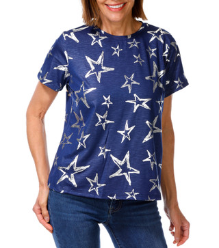 Thumbnail 1: ILU Women's Petite Foil Star Print Top 
