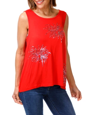 Thumbnail 1: Caribbean Joe Women's Sequin Fireworks Tank Top 