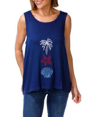 Thumbnail 1: Caribbean Joe Women's Embroidered Americana Tank Top 