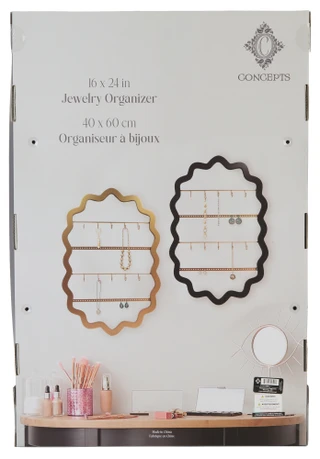 Thumbnail 2: Concepts 16x24 Black & Gold Scallop Frame Jewelry Organizer 