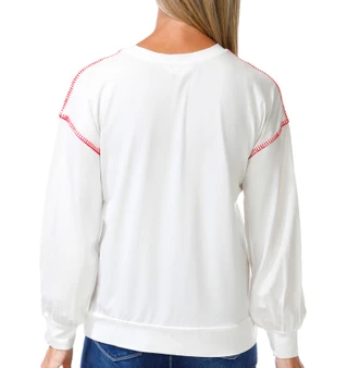 Thumbnail 2: Magical Season Women's Petite Long Sleeve Game Day Baseball Whipstitch Tee 