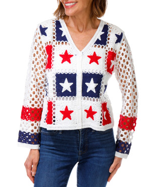 Thumbnail 1: LIV LOS ANGELES Women's Americana Open Crochet Stars Cardigan 