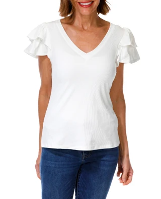 Thumbnail 1: 1. State Women's Flutter Sleeve V-Neck Ribbed Top 