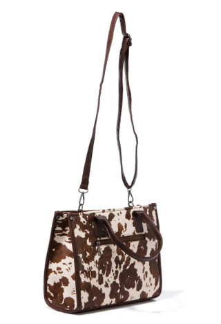Thumbnail 2: Sage and Saddle  Cow Print Tooled Box Tote with Fringe Detail 
