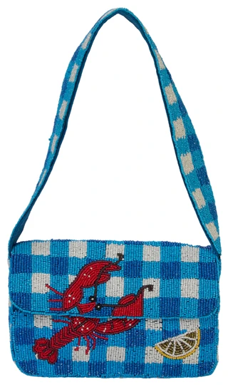 Thumbnail 1: SOL AND MER Beaded Gingham Lobster Shoulder Bag 