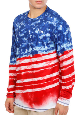 Thumbnail 3: REEL LEGENDS Men's Long Sleeve Watercolor Flag Shirt 