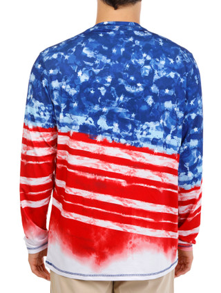 Thumbnail 4: REEL LEGENDS Men's Long Sleeve Watercolor Flag Shirt 