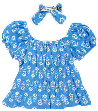 Thumbnail 2: Derek Heart Big Girl's Crinkle Knit Top with Bow 