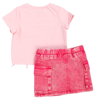 Thumbnail 2: Rare Editions Little Girl's 2 Pc Graphic Tee Denim Skort Set 