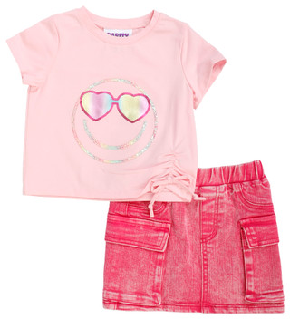 Thumbnail 1: Rare Editions Little Girl's 2 Pc Graphic Tee Denim Skort Set 