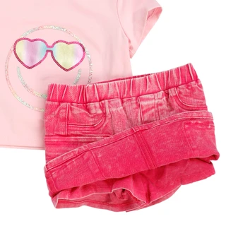 Thumbnail 3: Rare Editions Little Girl's 2 Pc Graphic Tee Denim Skort Set 