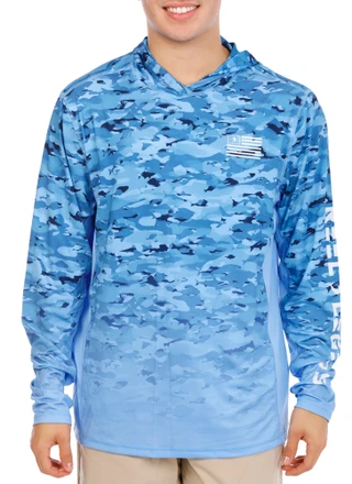 Thumbnail 1: REEL LEGENDS Men's Fish Camo Hooded Long Sleeve Shirt 