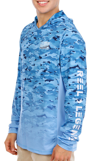 Thumbnail 2: REEL LEGENDS Men's Fish Camo Hooded Long Sleeve Shirt 